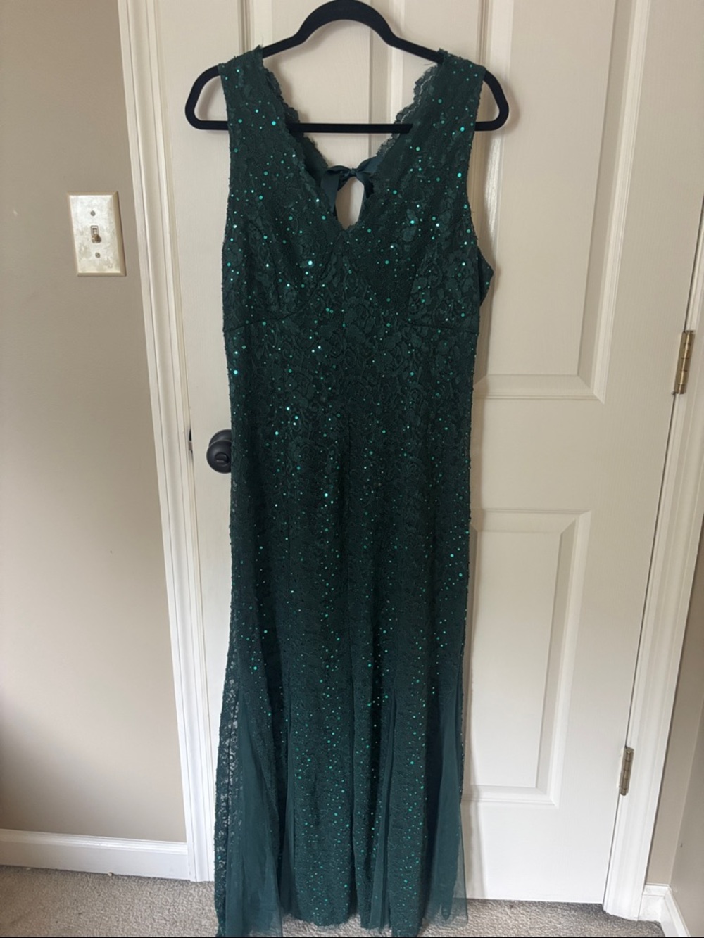 Emerald Sequin Lace Maxi Dress with Back Keyhole